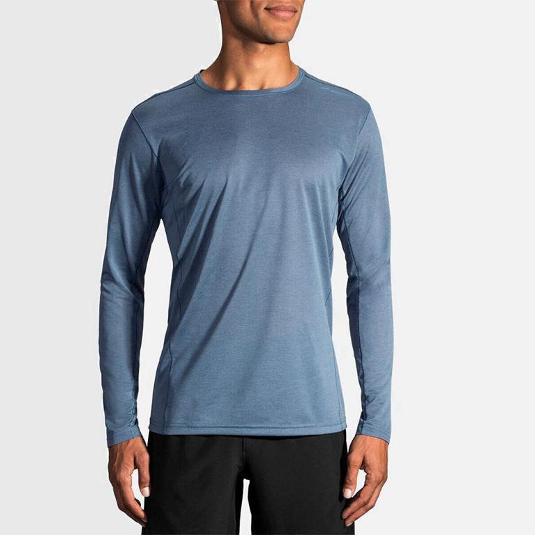 Brooks Men's Ghost Long Sleeve Running Shirt Singapore - Blue (14739-PQCD)